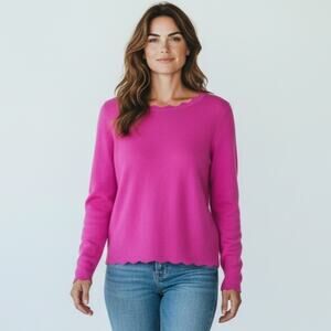 BELLE FRANCE  100% Cashmere Scallop Edge Pink Office Romantic Soft Women’s Sz XL